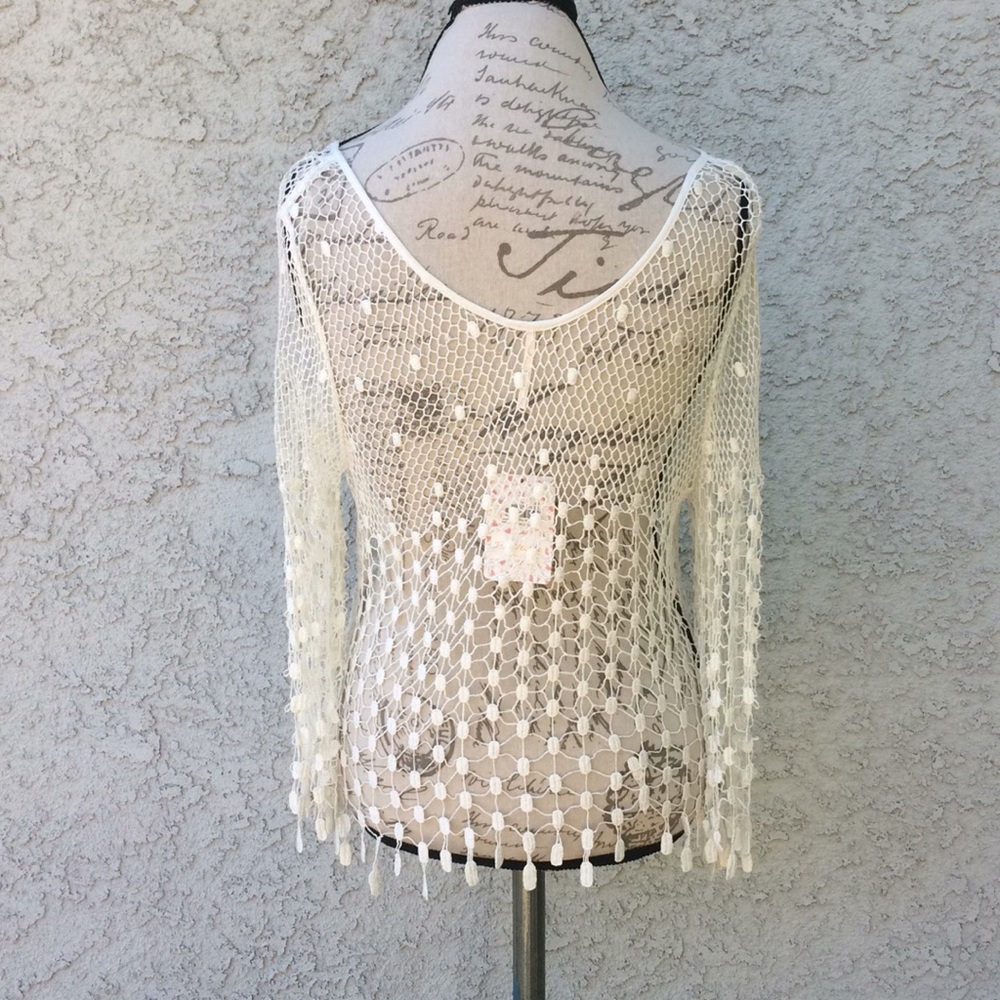 Free People Sheer White Ivory Crochet Knit Mermaid Top Overlay Blouse - Picture 6 of 9
